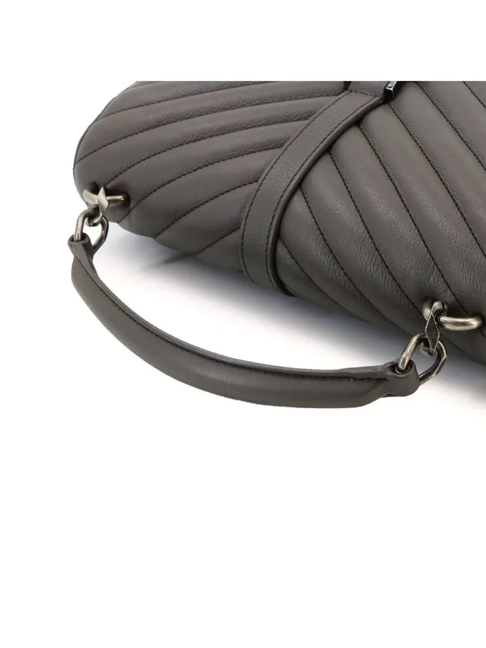 Saint Laurent Carre Edge 2-Way Hand Chain Shoulder Bag Leather Gray Silver